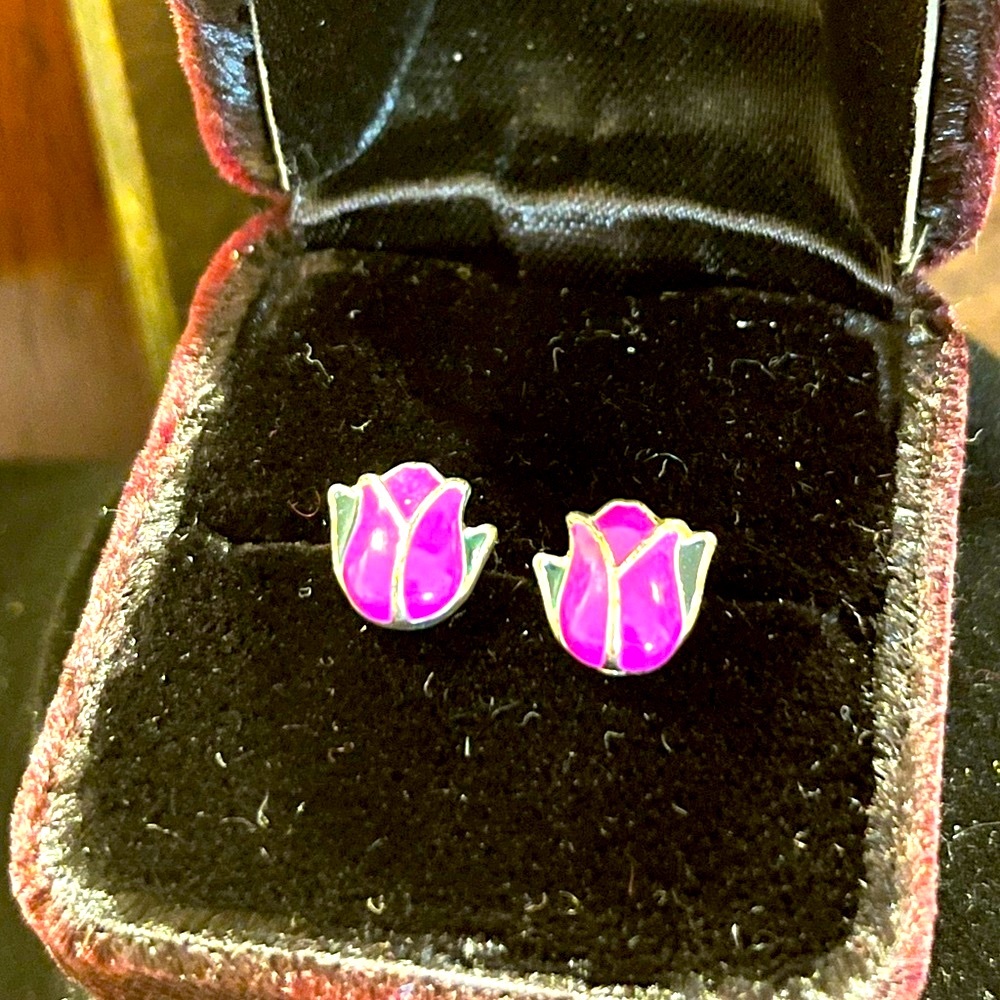 Pink and Silver Rose Stud Earrings